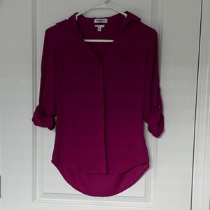 Express Women's Fuchsia Roll-Tab Portofino Slim XXS blouse. Like new.